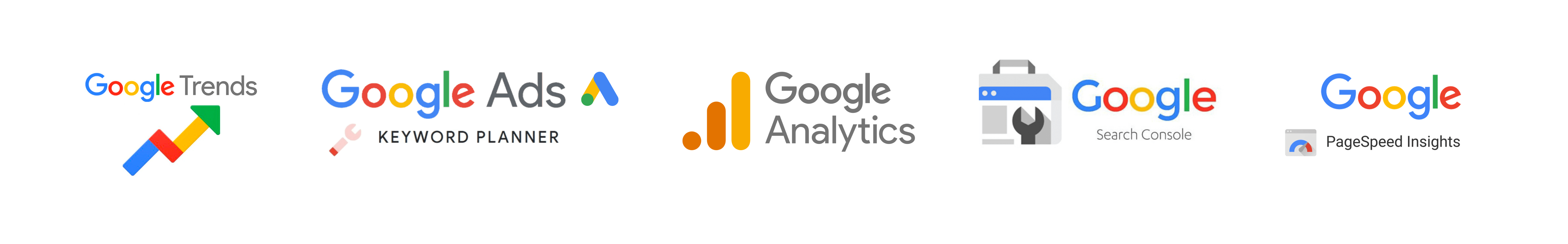 Logos de Google: Google Trends, Google Ads, Google Analytics, Google Search Console, Google PageSpeed Insights